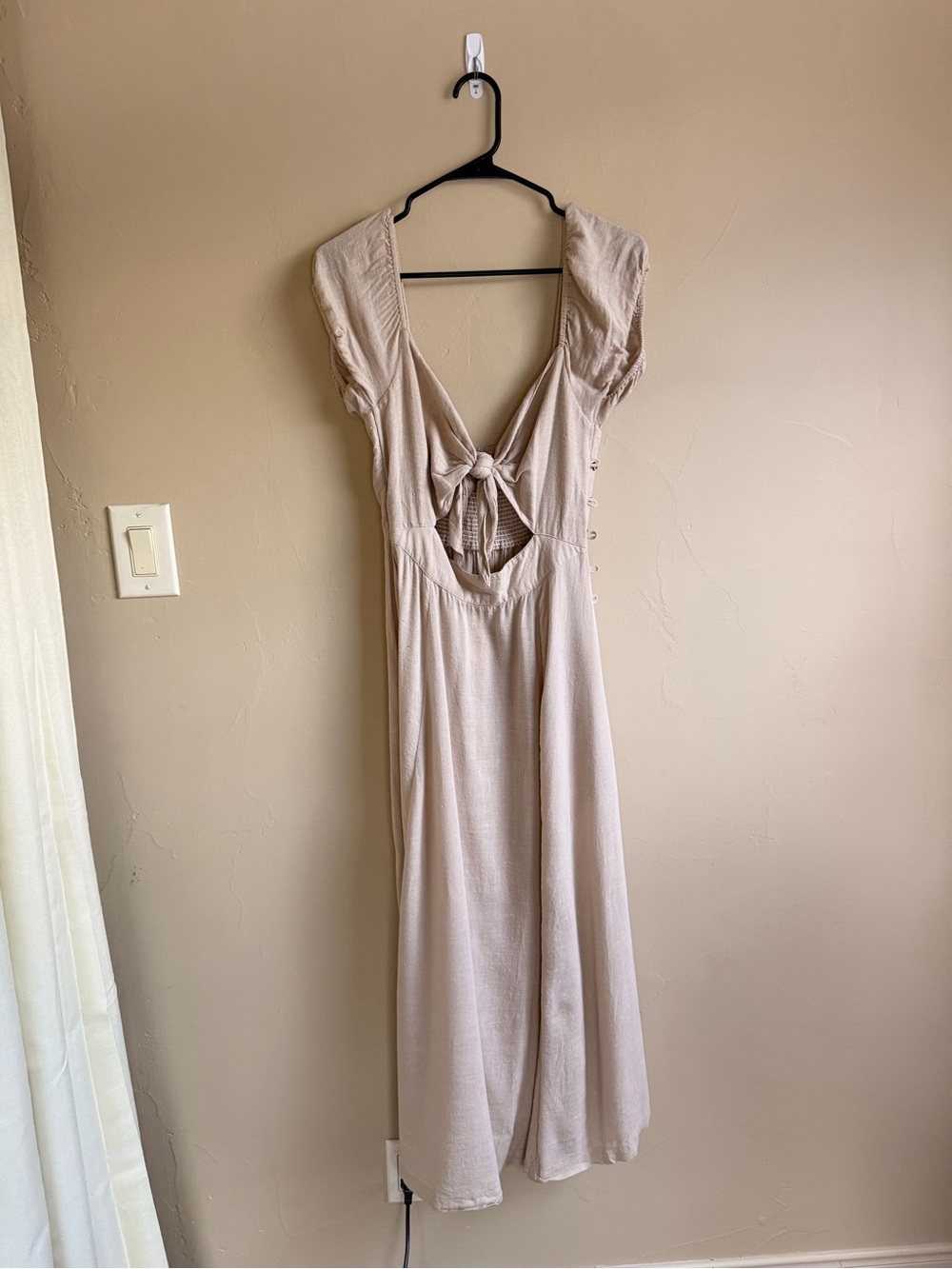 Free People Beige Backless Tie-Back Midi Dress